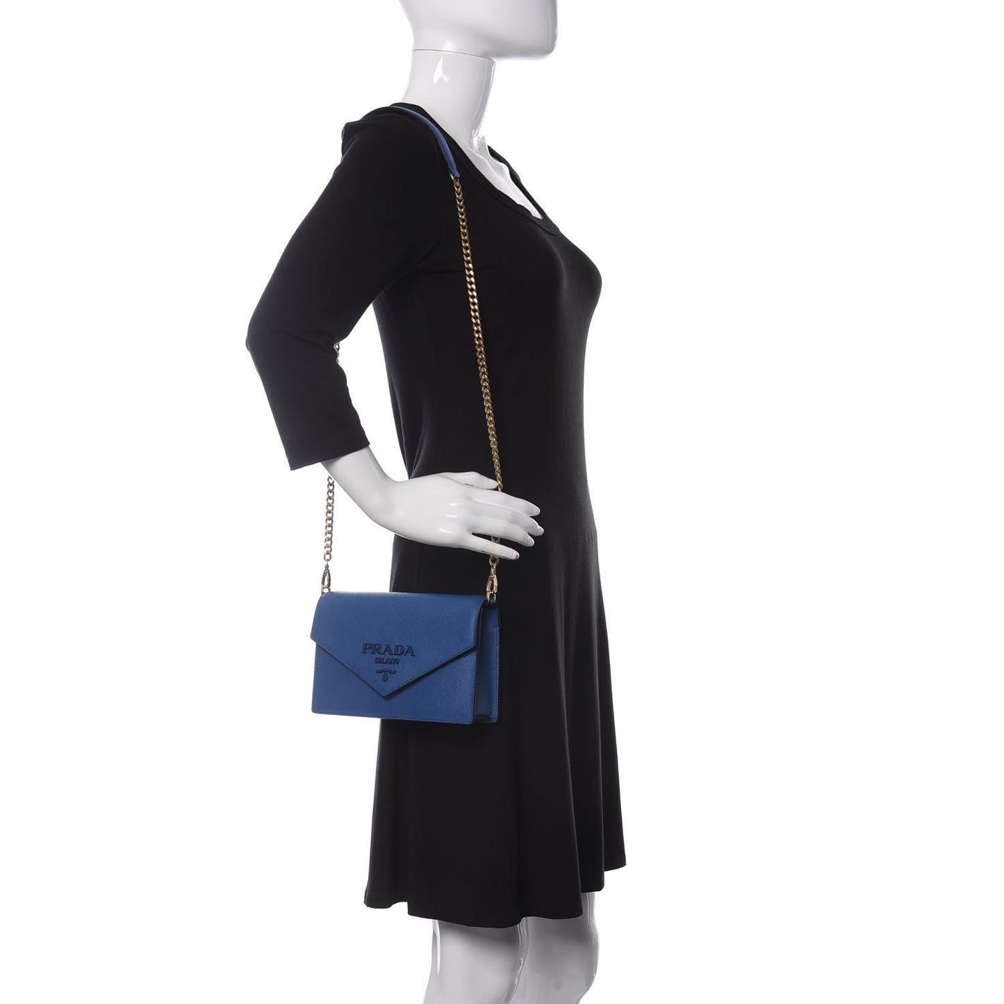 Saffiano Envelope Chain Shoulder Bag Bluette