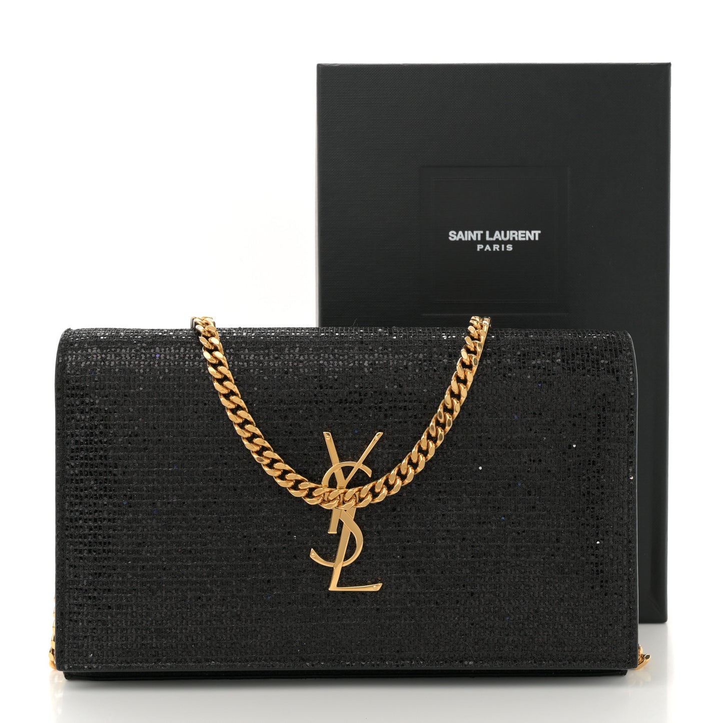 Glitter Classic Monogram Galactica Chain Wallet Black