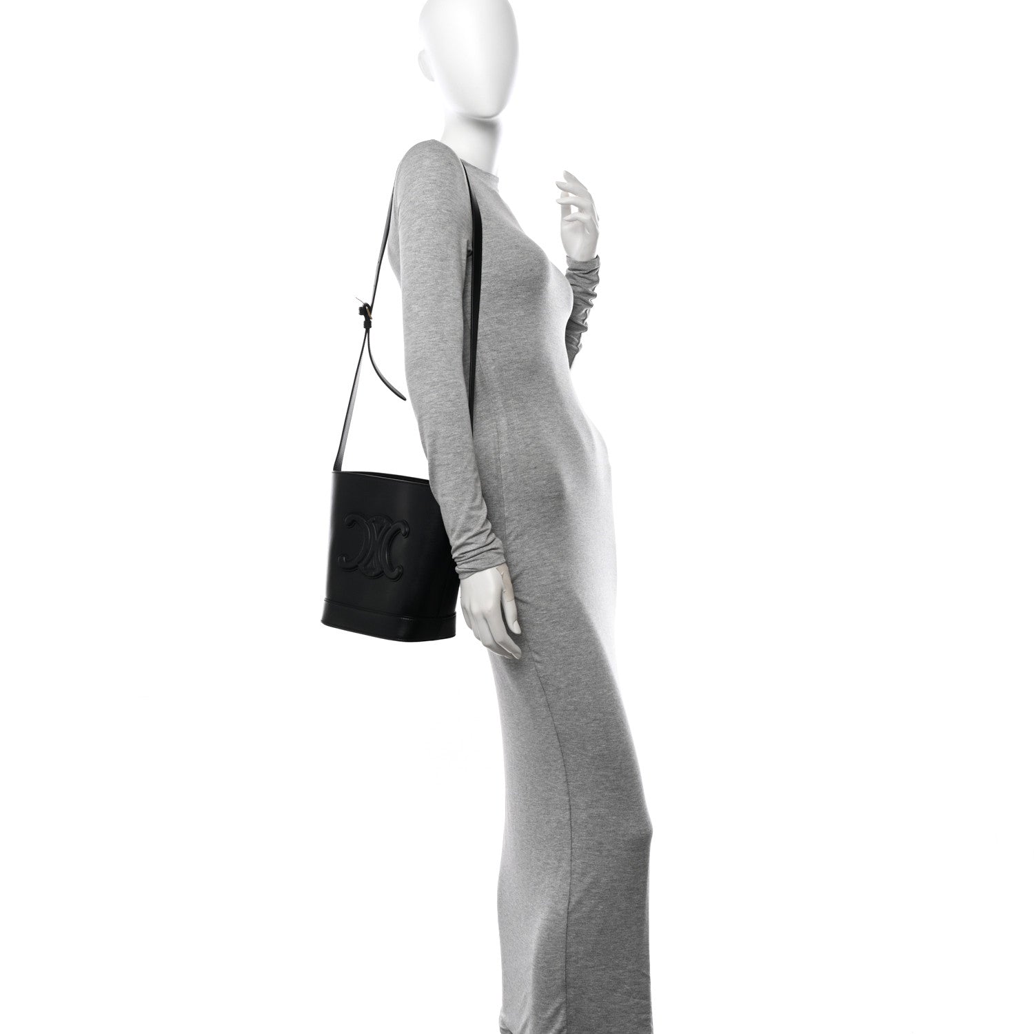 Celine Smooth Calfskin Small Cuir Triomphe Bucket Bag Black 2 of 10