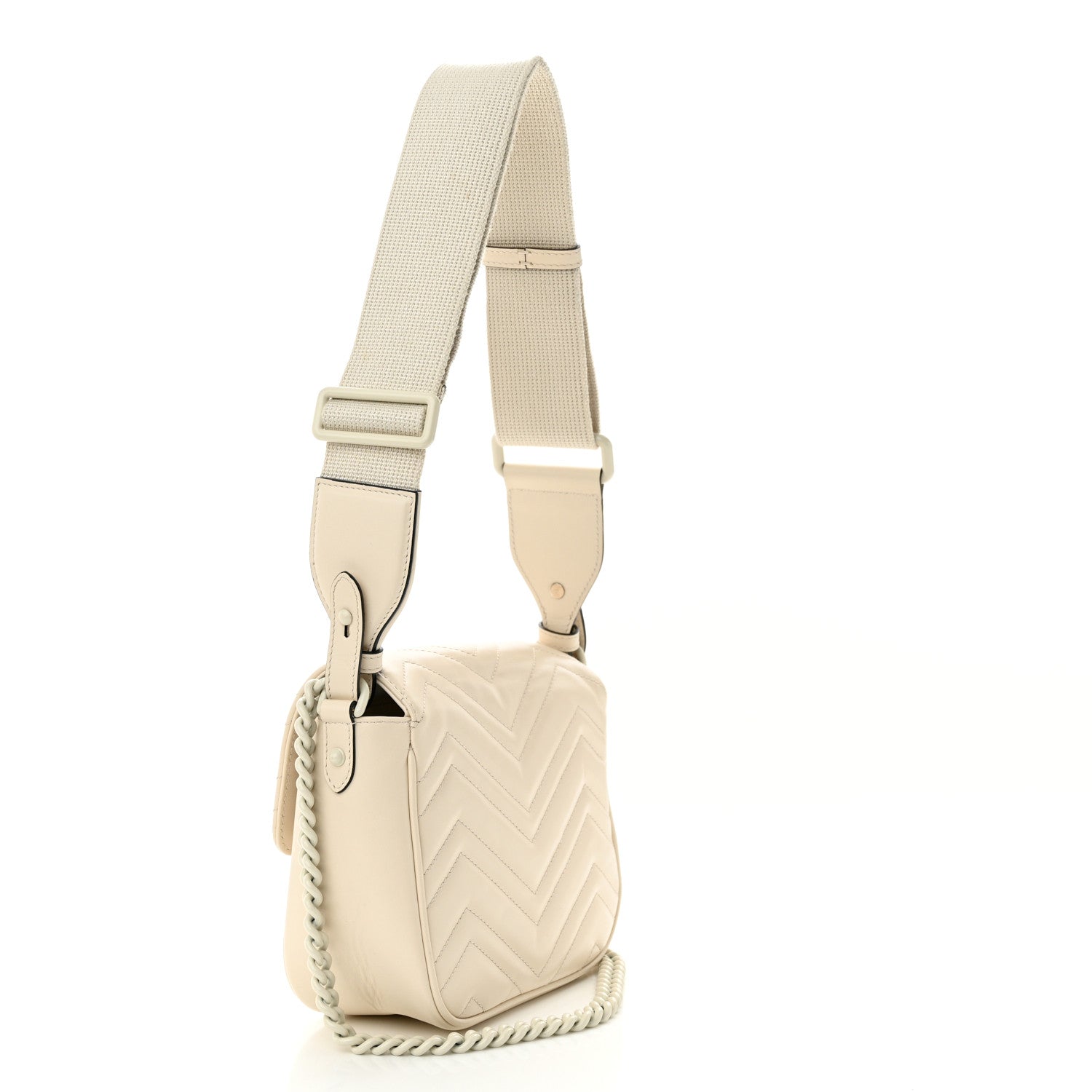Gucci Calfskin Matelasse Monochrome Mini GG Marmont Crossbody Shoulder Bag White 3 of 14
