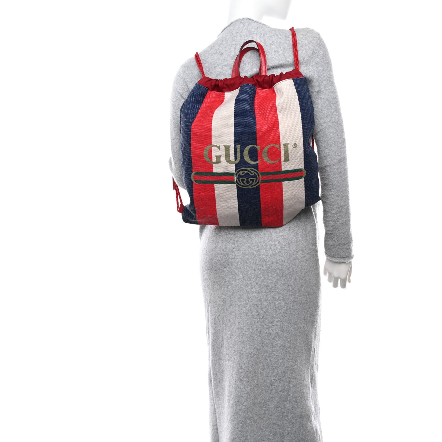 Canvas Logo Sylvie Stripe Drawstring Backpack Red