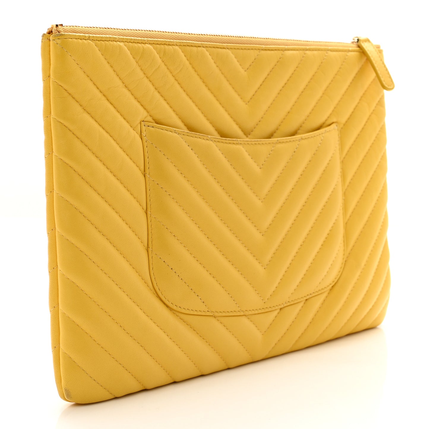 Lambskin Chevron Quilted Charms Medium Cosmetic Case Yellow