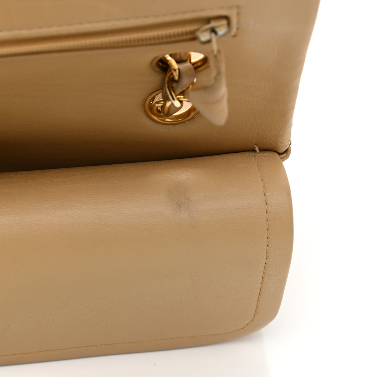 Lambskin Quilted Medium Double Flap Beige