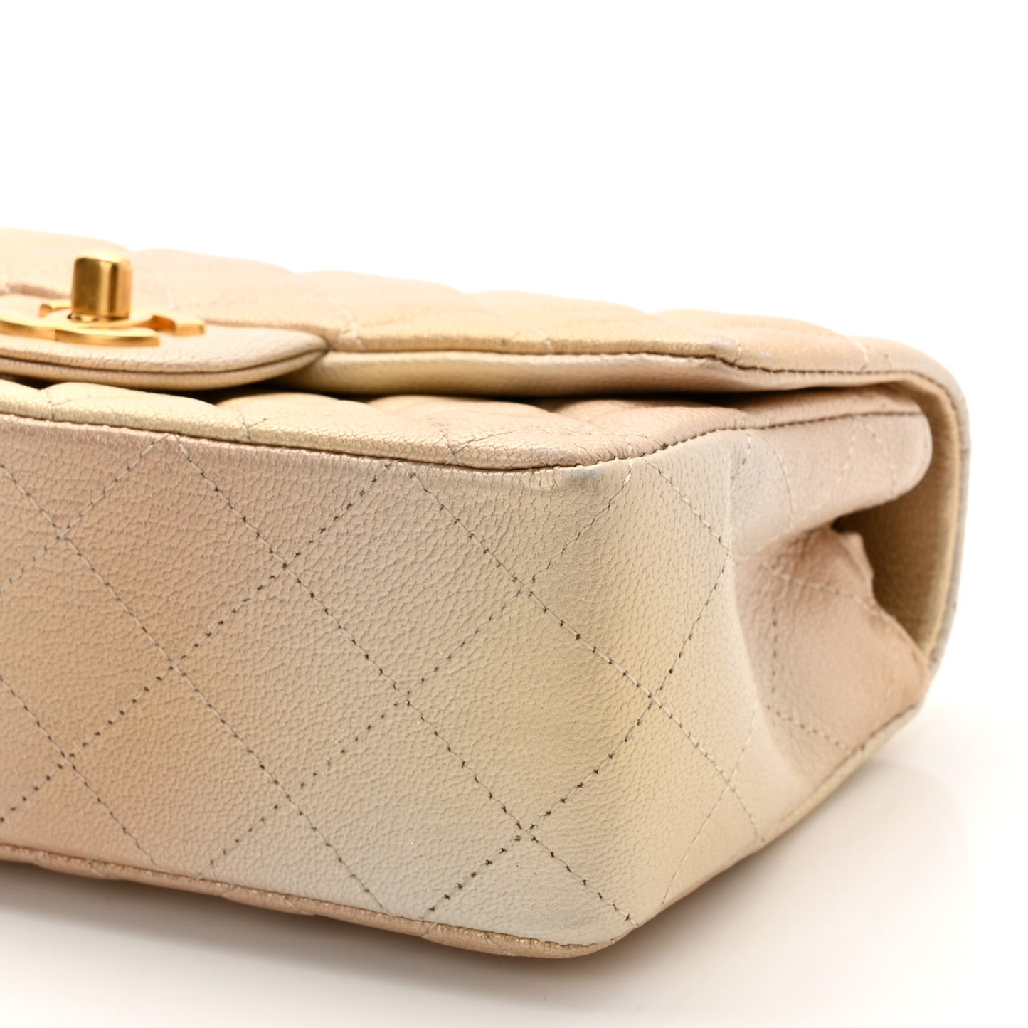 Metallic Goatskin Quilted Mini Rectangular Flap Gold
