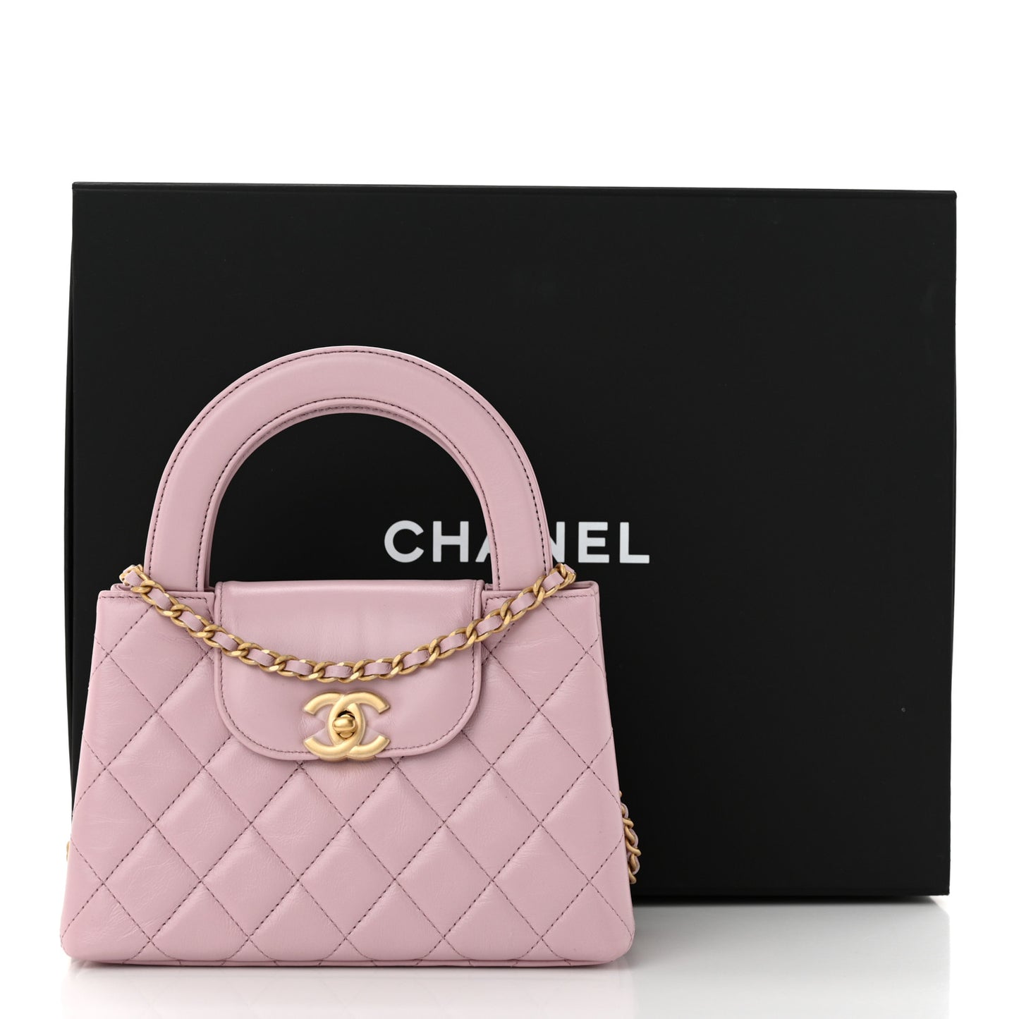 Shiny Aged Calfskin Quilted Nano Kelly Shopper Pink