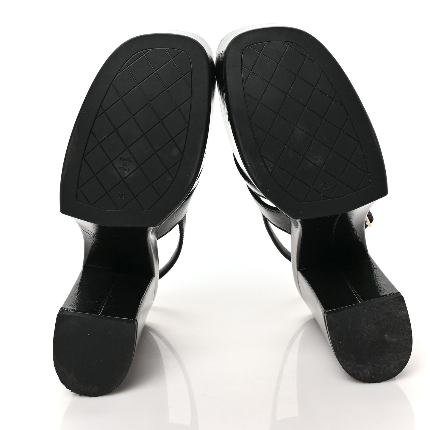 Crumpled Patent Lambskin Platform Sandals 38.5 Black