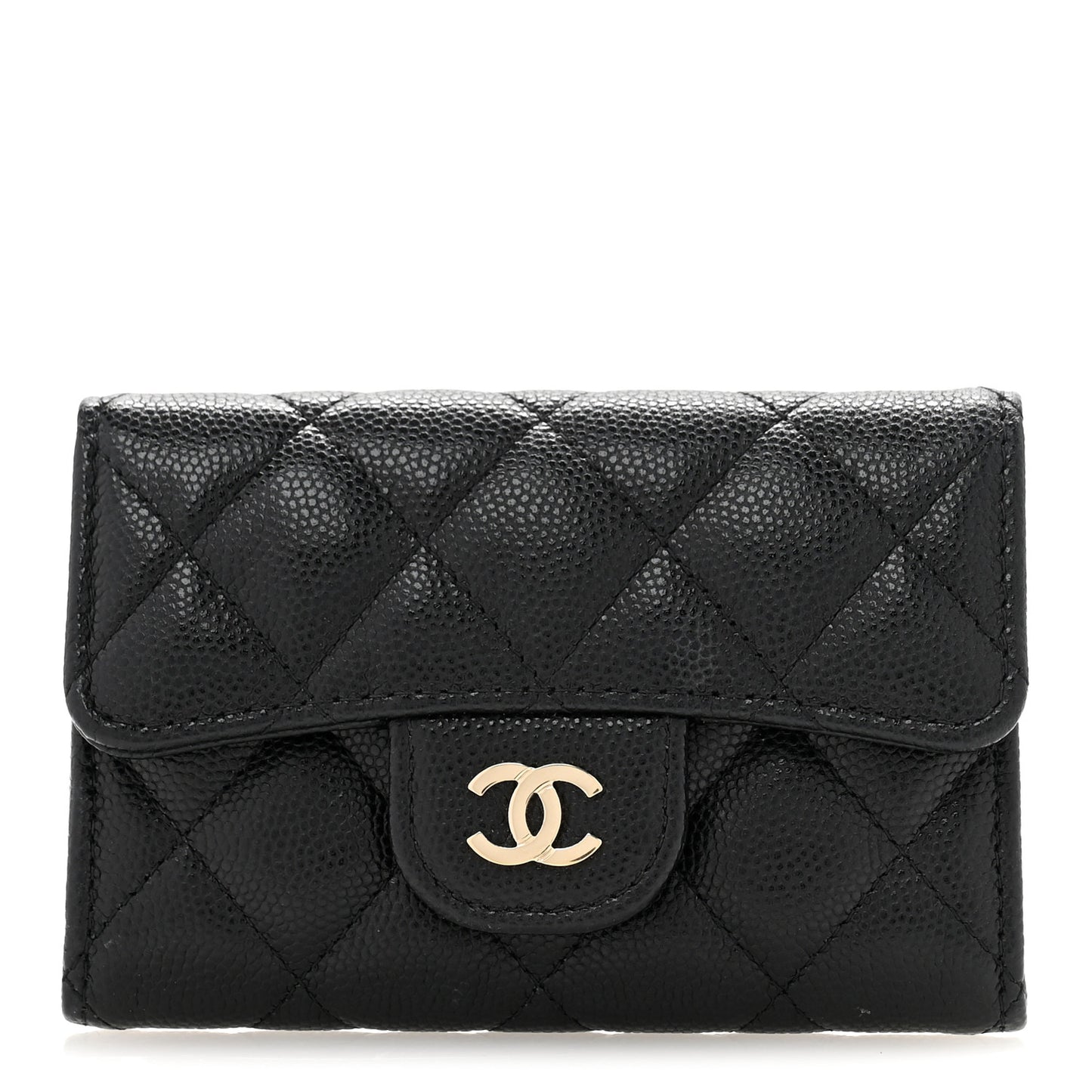 Caviar Quilted Flap Card Holder Wallet Black