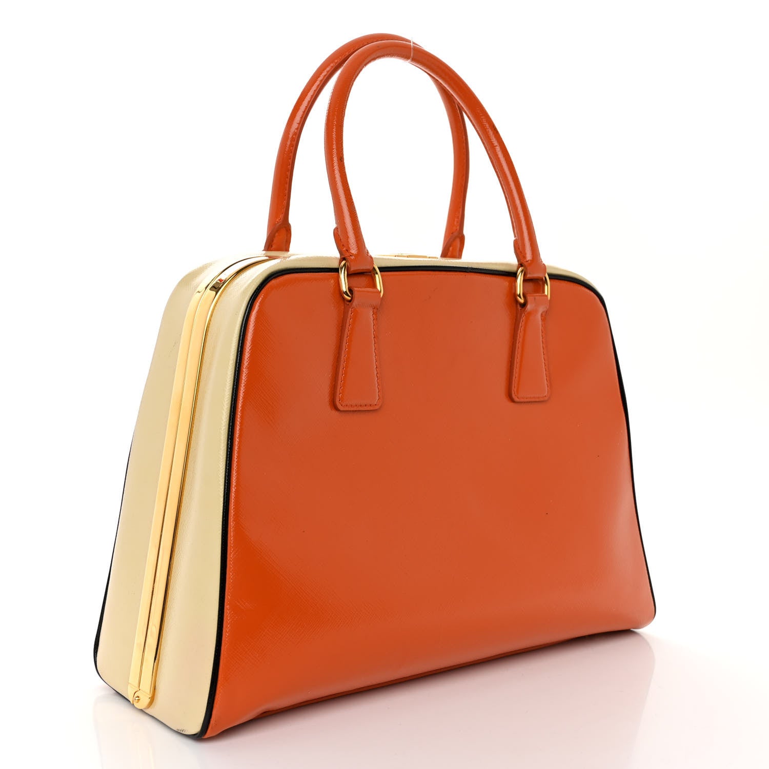 Prada Saffiano Vernice Medium Promenade Tote Papaya Talco 3 of 13