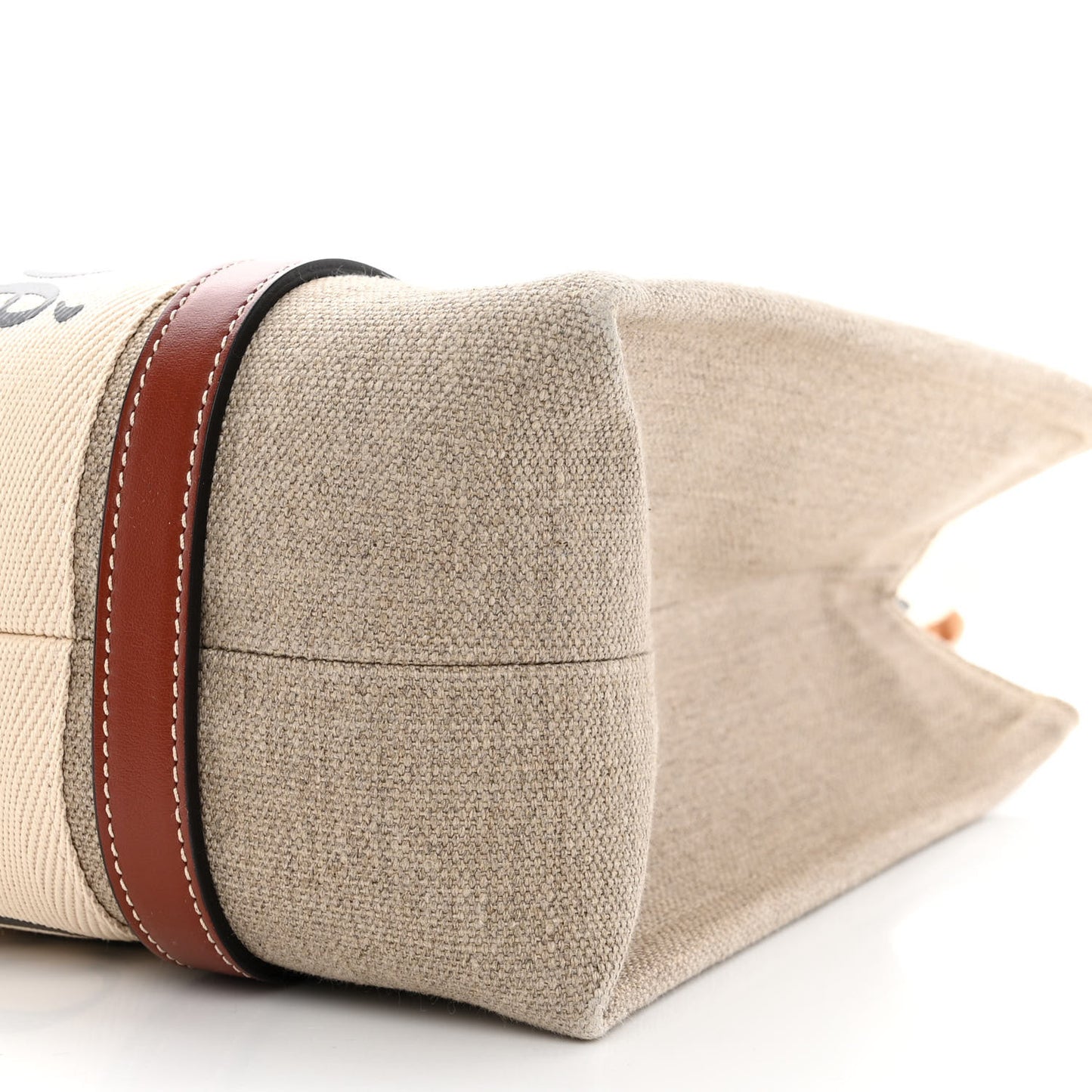 Linen Calfskin Medium Woody Ribbon Tote White Brown