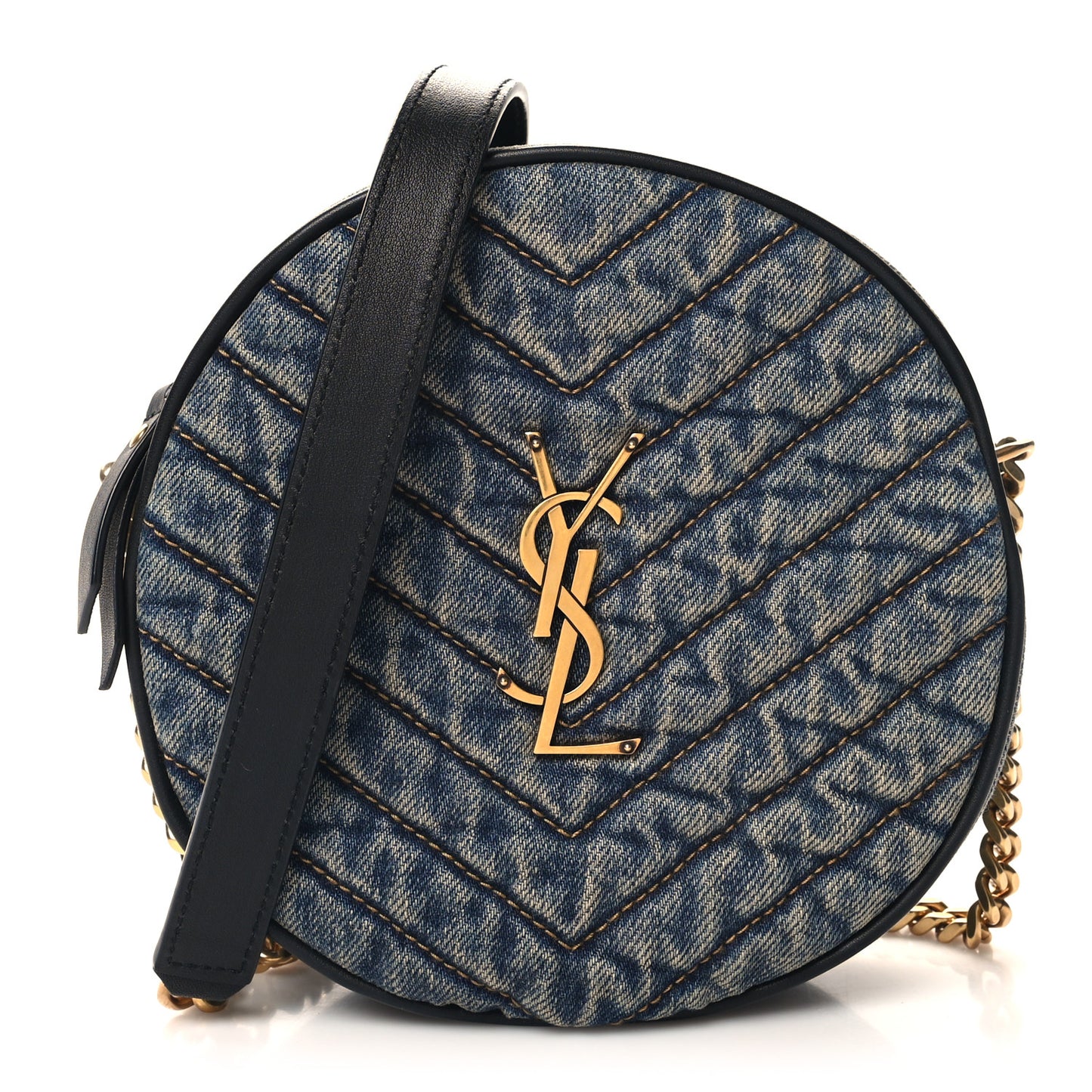 Denim Quilted Monogram Round Crossbody Bag Rodeo Blue Black