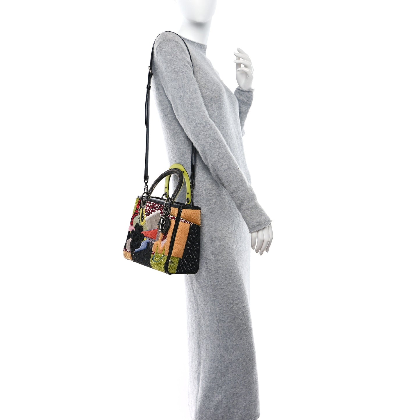 Patent Beaded Medium Lady Dior Black Multicolor