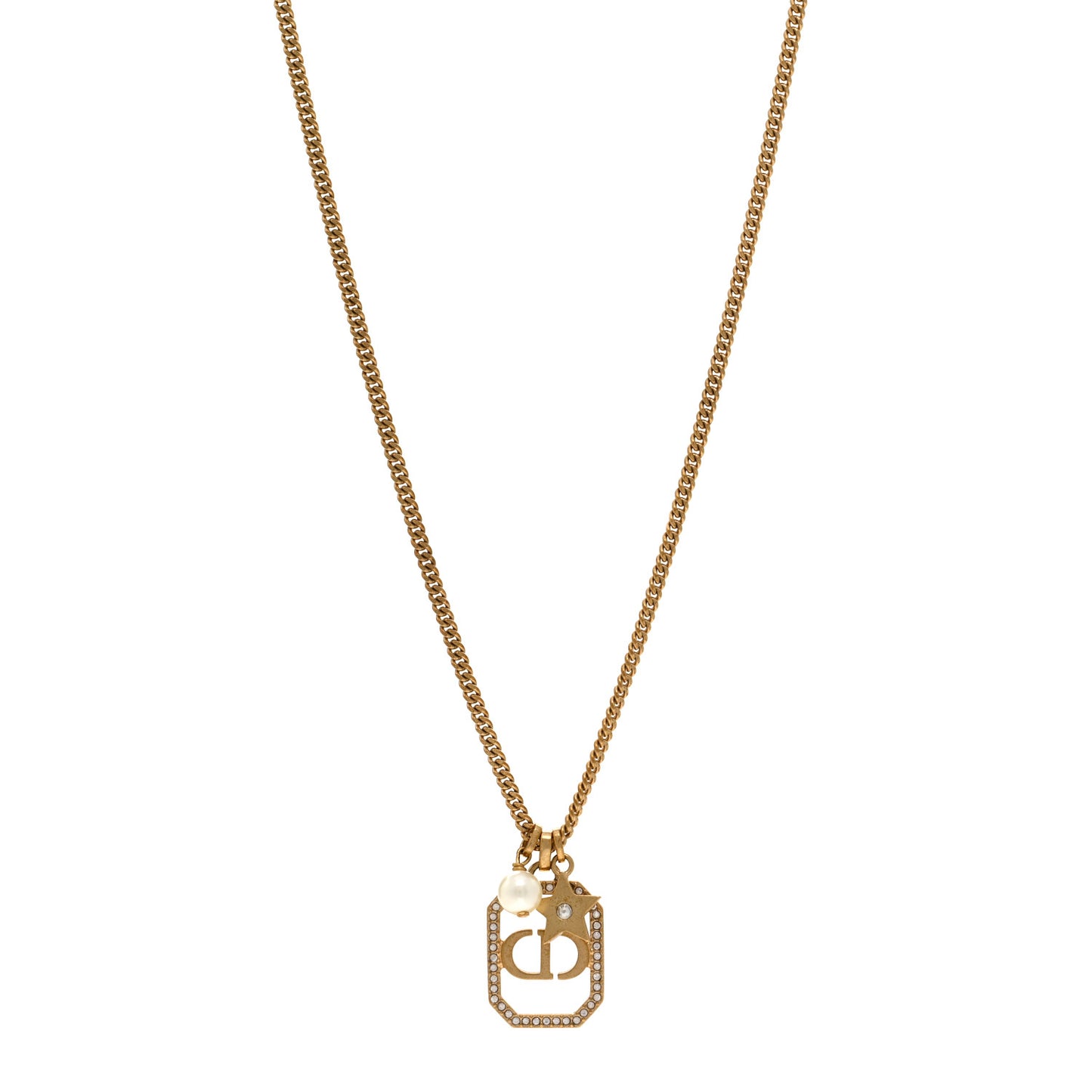 Crystal Pearl CD Star Necklace Gold