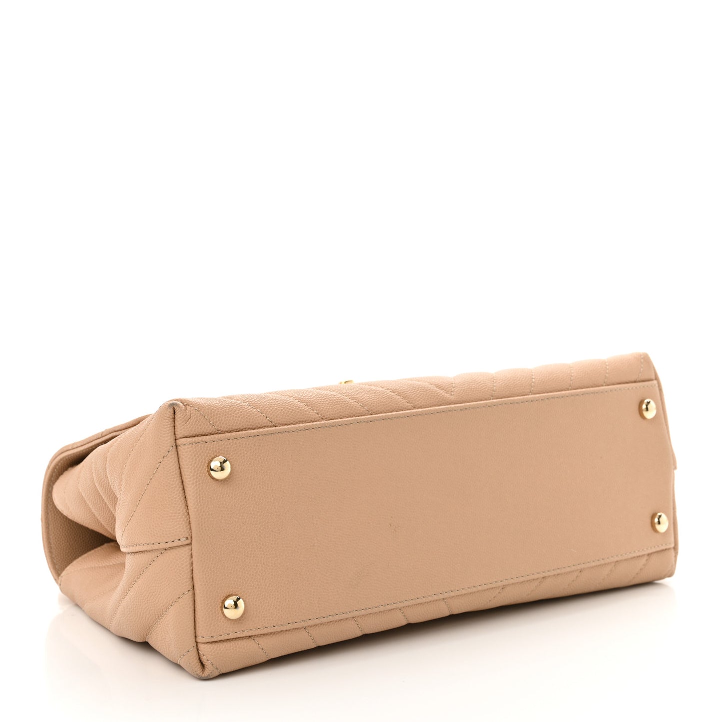 Caviar Chevron Quilted Small Coco Handle Flap Beige