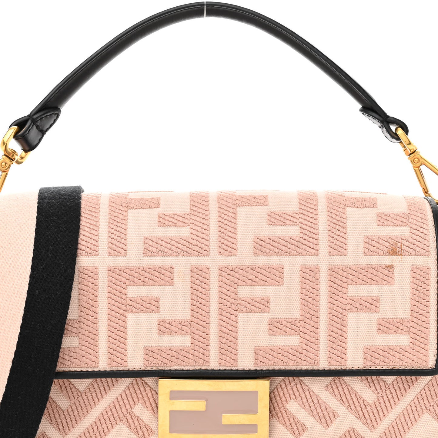 Canvas Vitello King FF Embroidered Baguette Rosa Quarzo Black