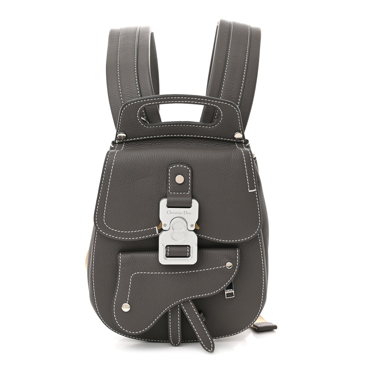 Grained Calfskin Mini Saddle Backpack Grey