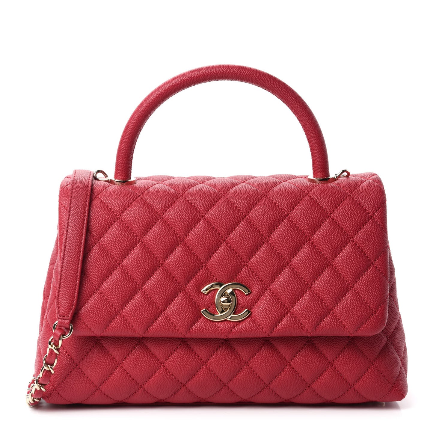 Caviar Quilted Small Coco Handle Flap Fuchsia