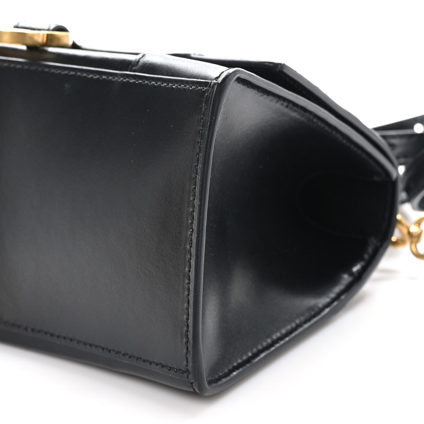 Shiny Box Calfskin Small Hourglass Top Handle Bag Black