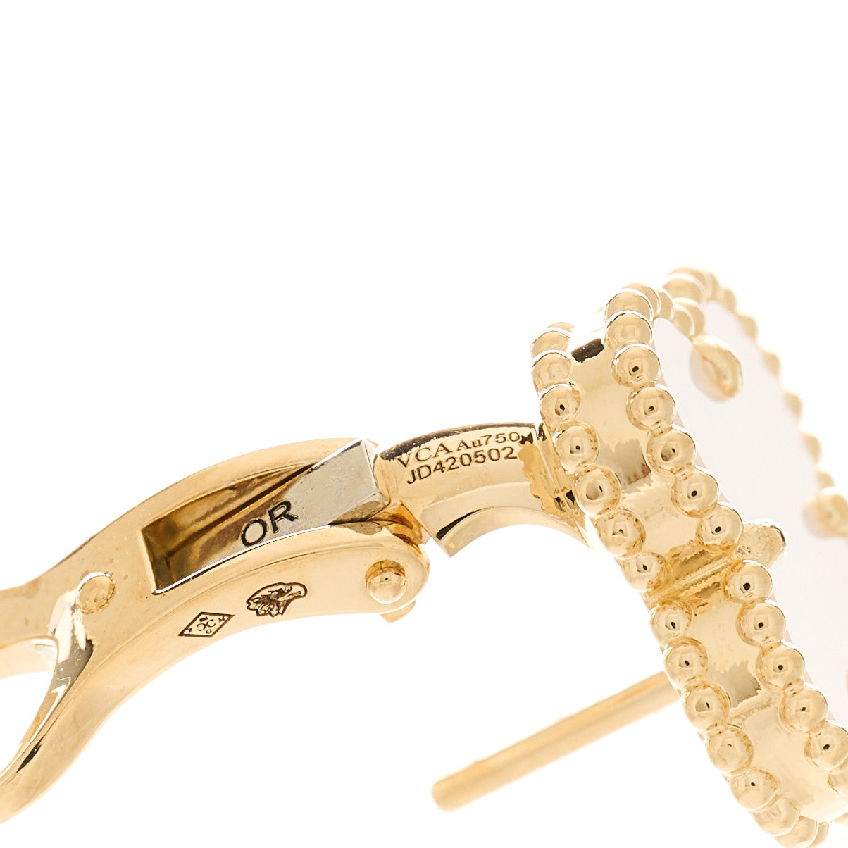 18K Yellow Gold Mother of Pearl Vintage Alhambra Earrings