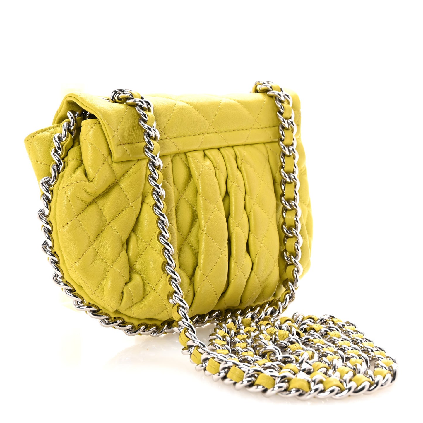 Washed Lambskin Quilted Mini Chain Around Flap Yellow