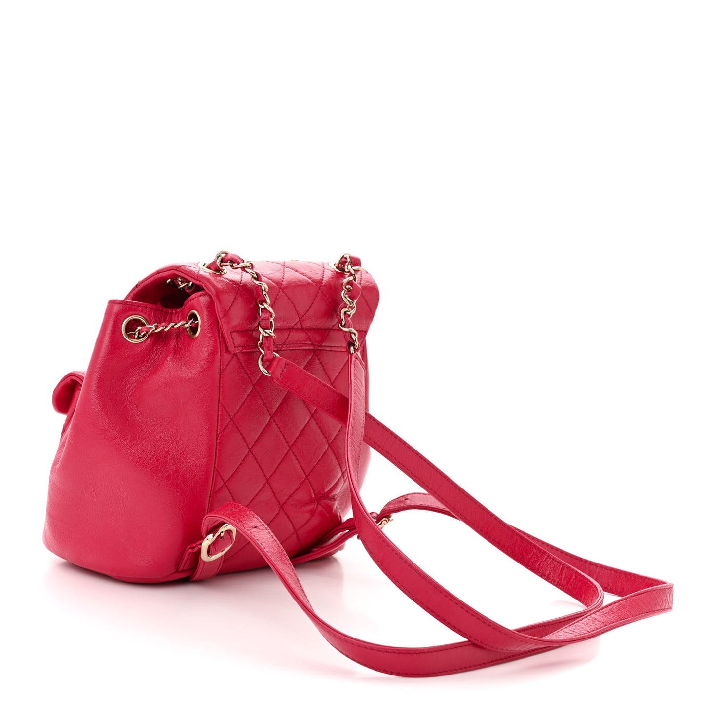 Glazed Aged Calfskin Quilted Small Duma Drawstring Backpack Red