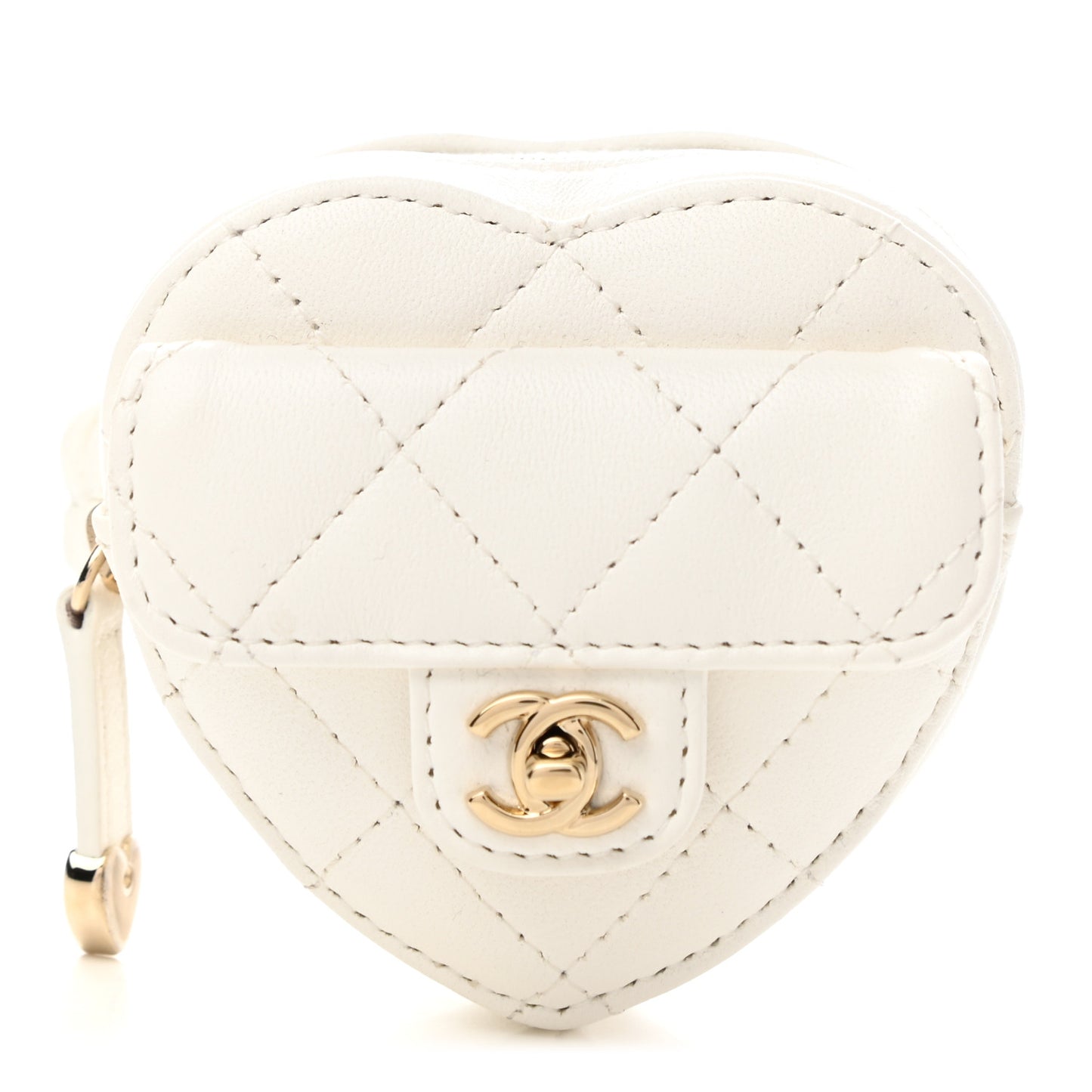 Lambskin Quilted Heart Zipped Arm Coin Purse White