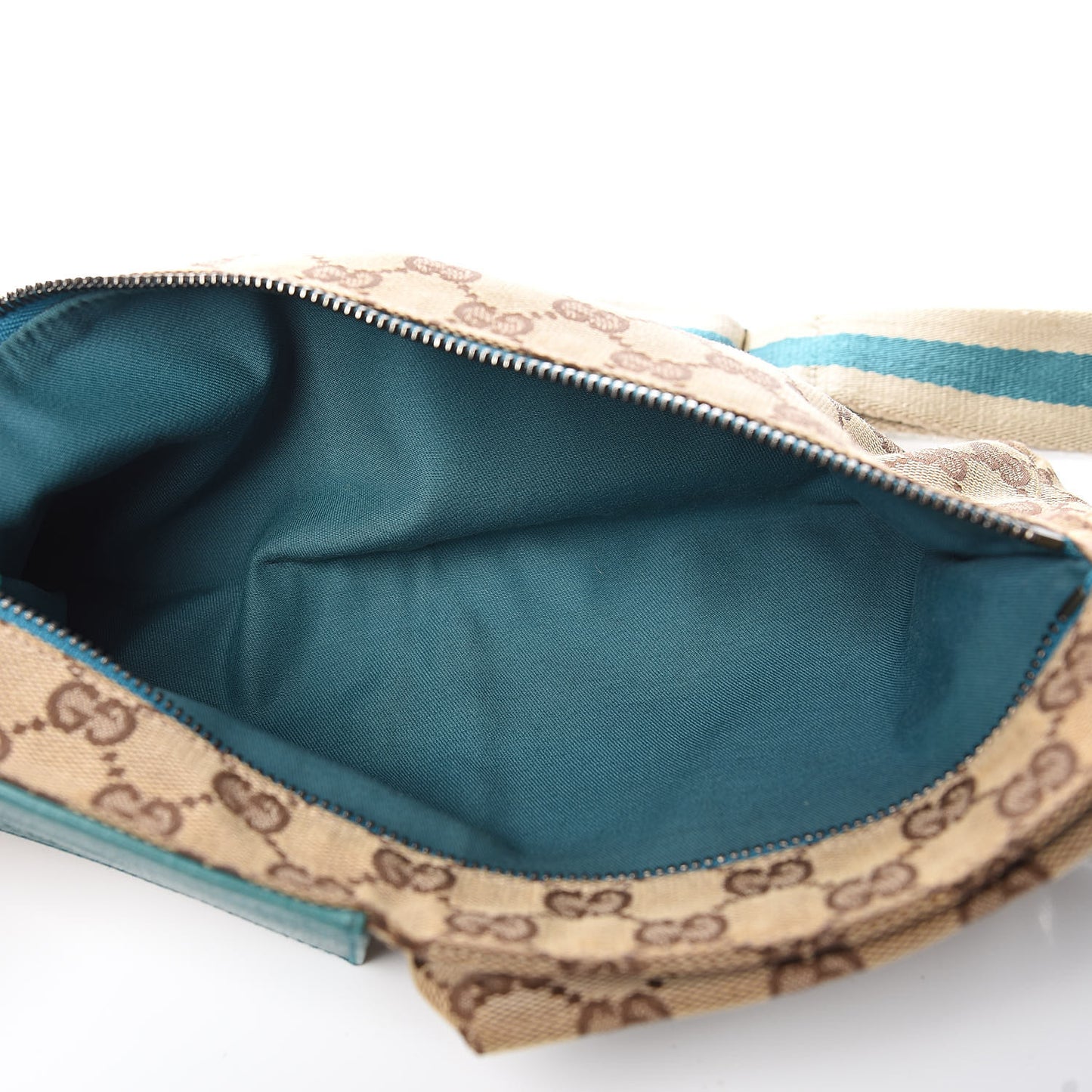 GG Monogram Web Double Pocket Belt Bag Turquoise