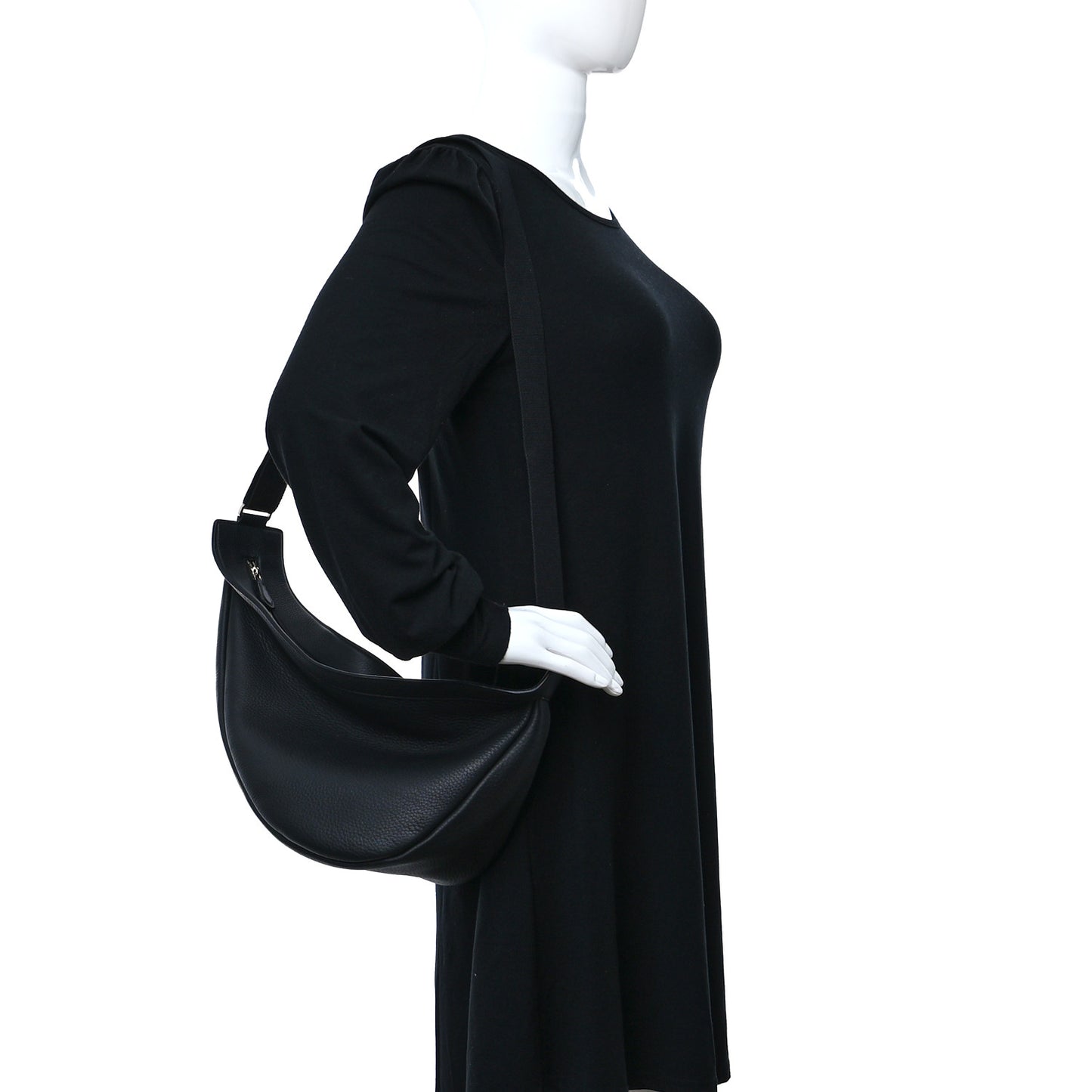 Grained Calfskin Large Slouchy Banana Bag Black