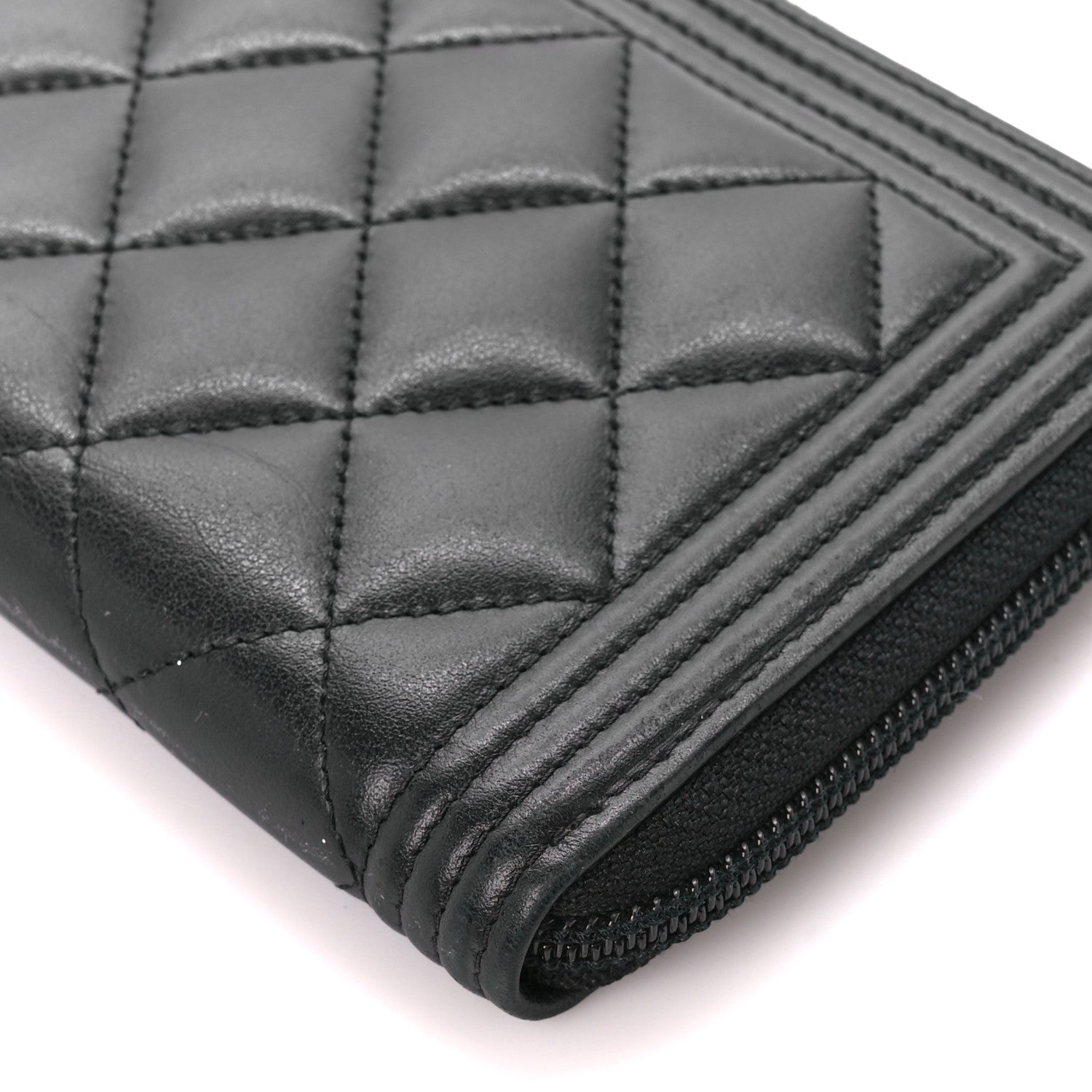 Chanel Lambskin Quilted Boy Long Zip Around Wallet Black 11 of 11