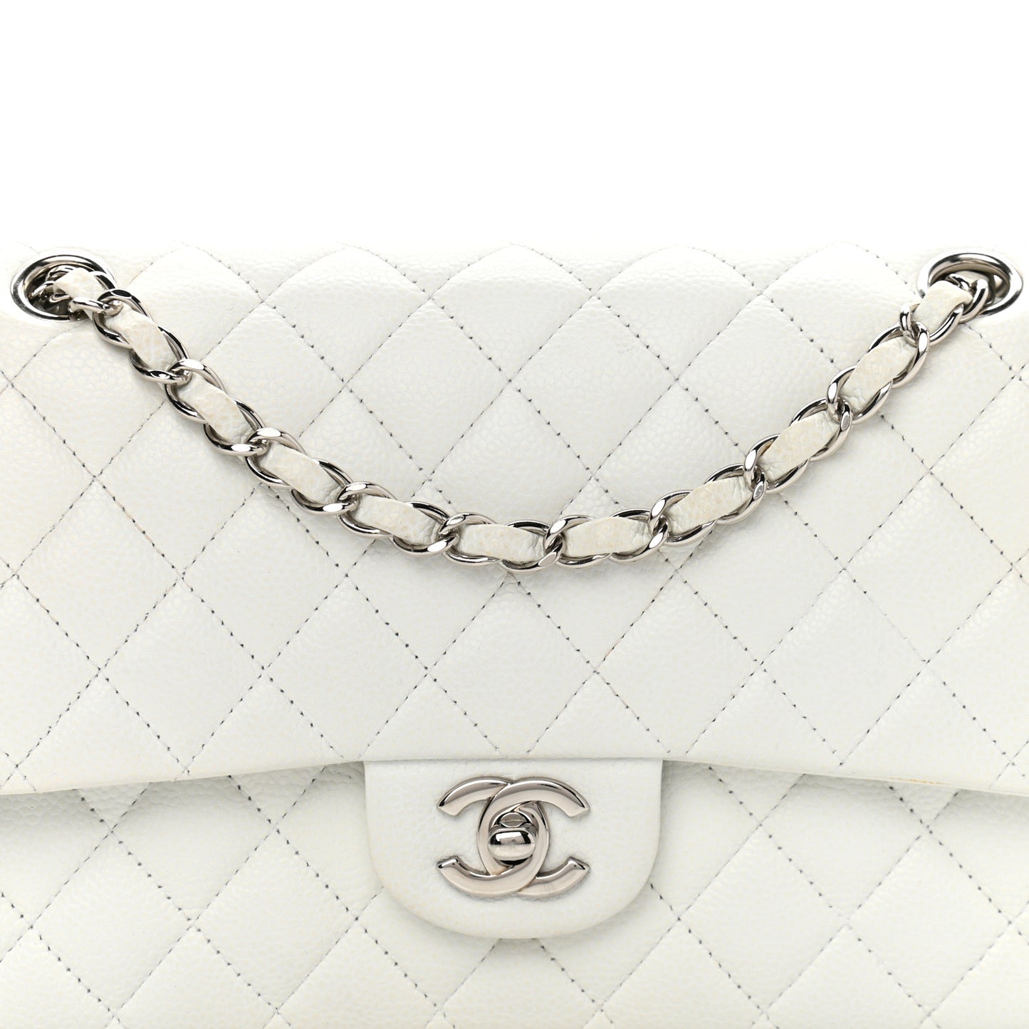 Caviar Quilted Medium Double Flap White