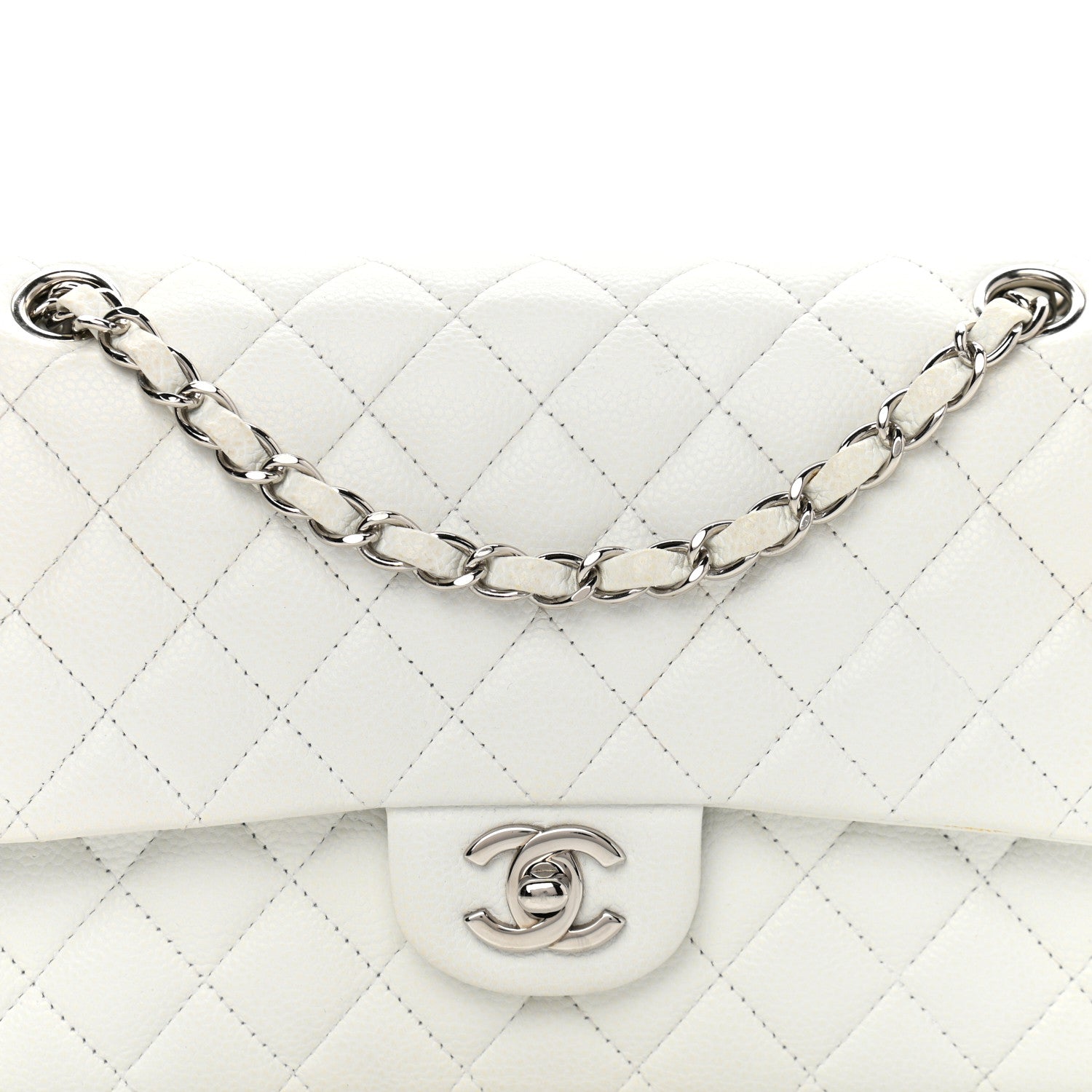 Chanel Caviar Quilted Medium Double Flap White 8 of 13