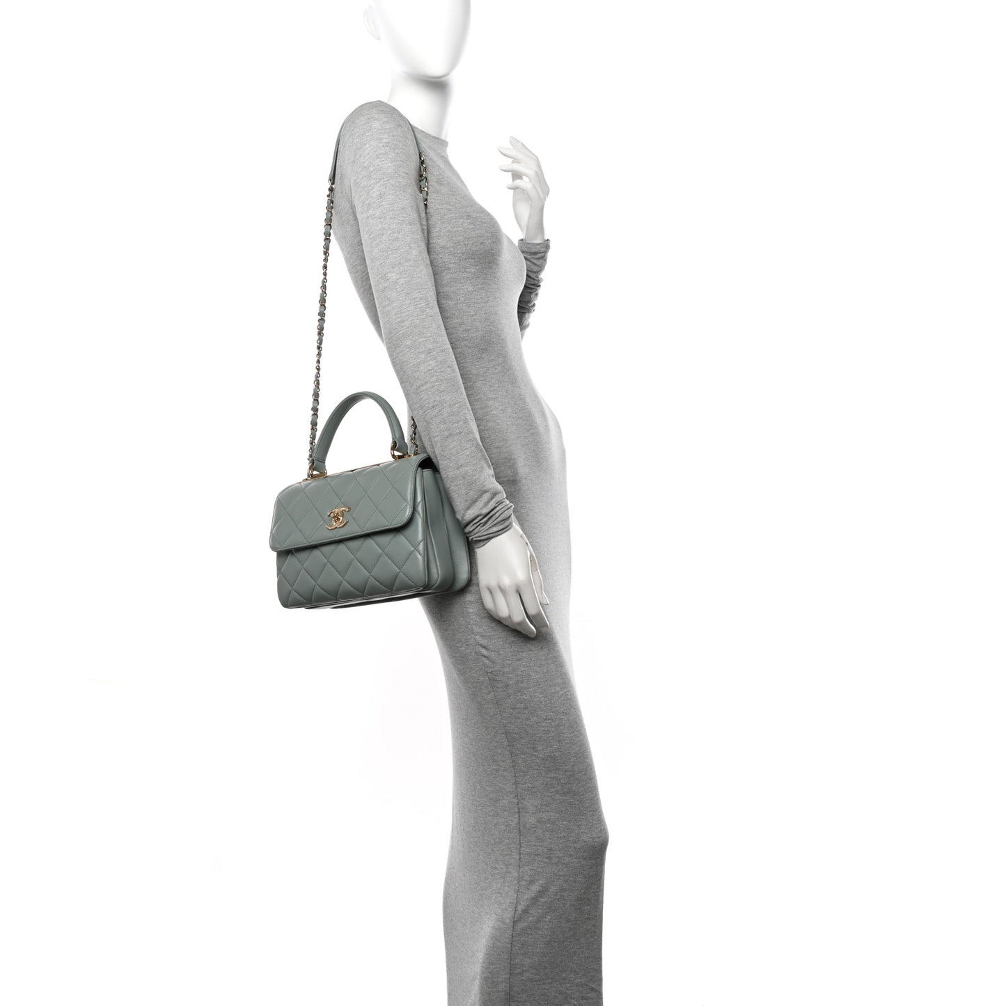 Lambskin Quilted Small Trendy CC Flap Dual Handle Bag Light Grey