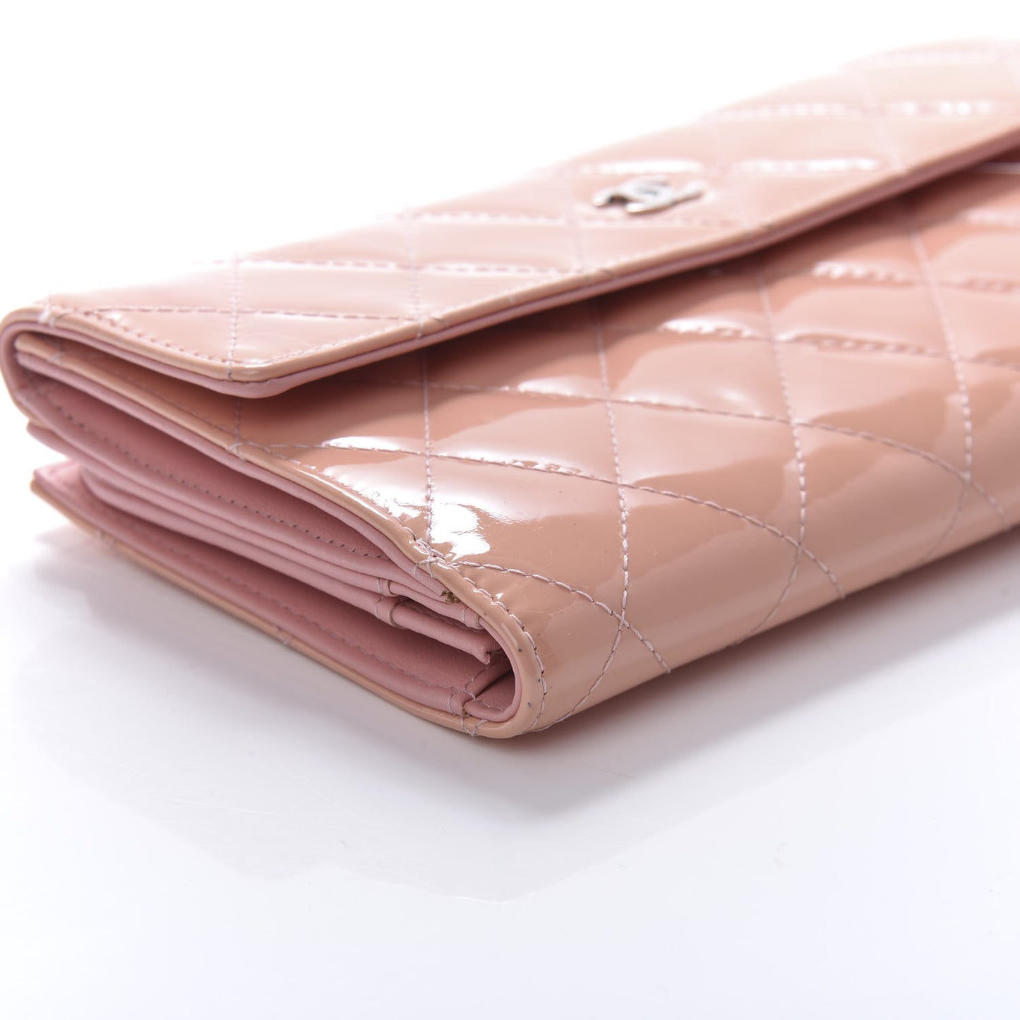 Patent Calfskin Quilted Flap Wallet Pink