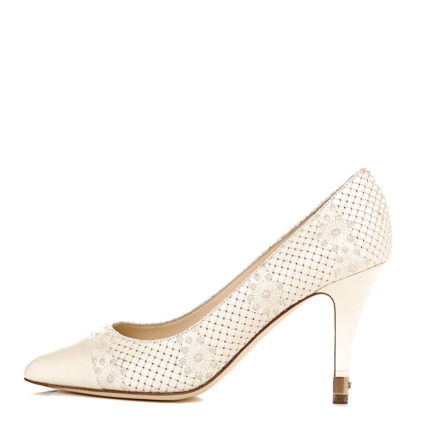 Lambskin Stitched Flower Cap Toe CC Pumps 39.5 White