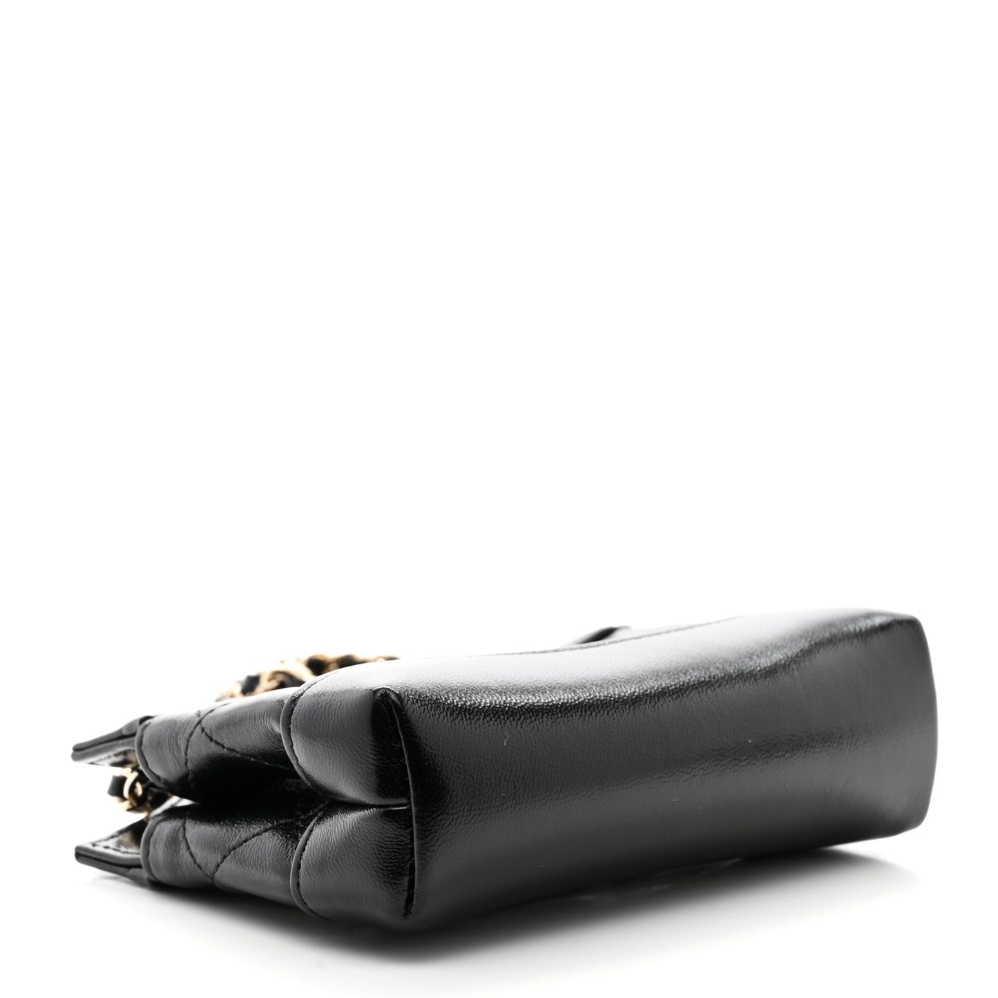 Shiny Lambskin Quilted Micro 31 Clutch With Chain Black
