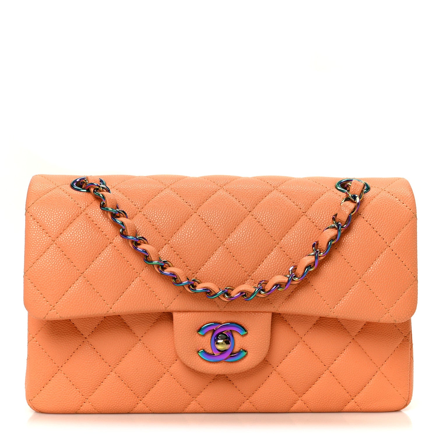 Chanel Caviar Quilted Rainbow CC Small Double Flap Orange 1876060