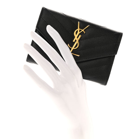 Grain De Poudre Matelasse Chevron Small Monogram Envelope Wallet Black
