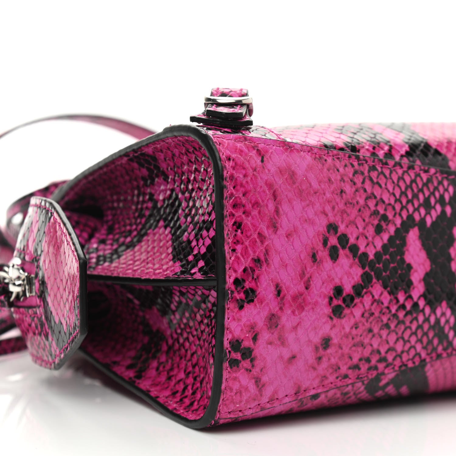 Balenciaga Calfskin Python Effect Neo Classic Silver Hardware Mini City Fuchsia Black 9 of 10