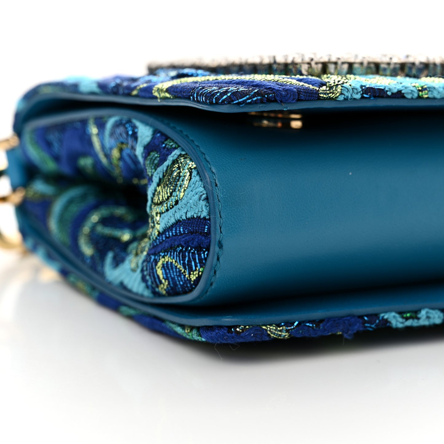Brocade Crystal Embellished DG Girls Shoulder Bag Blue