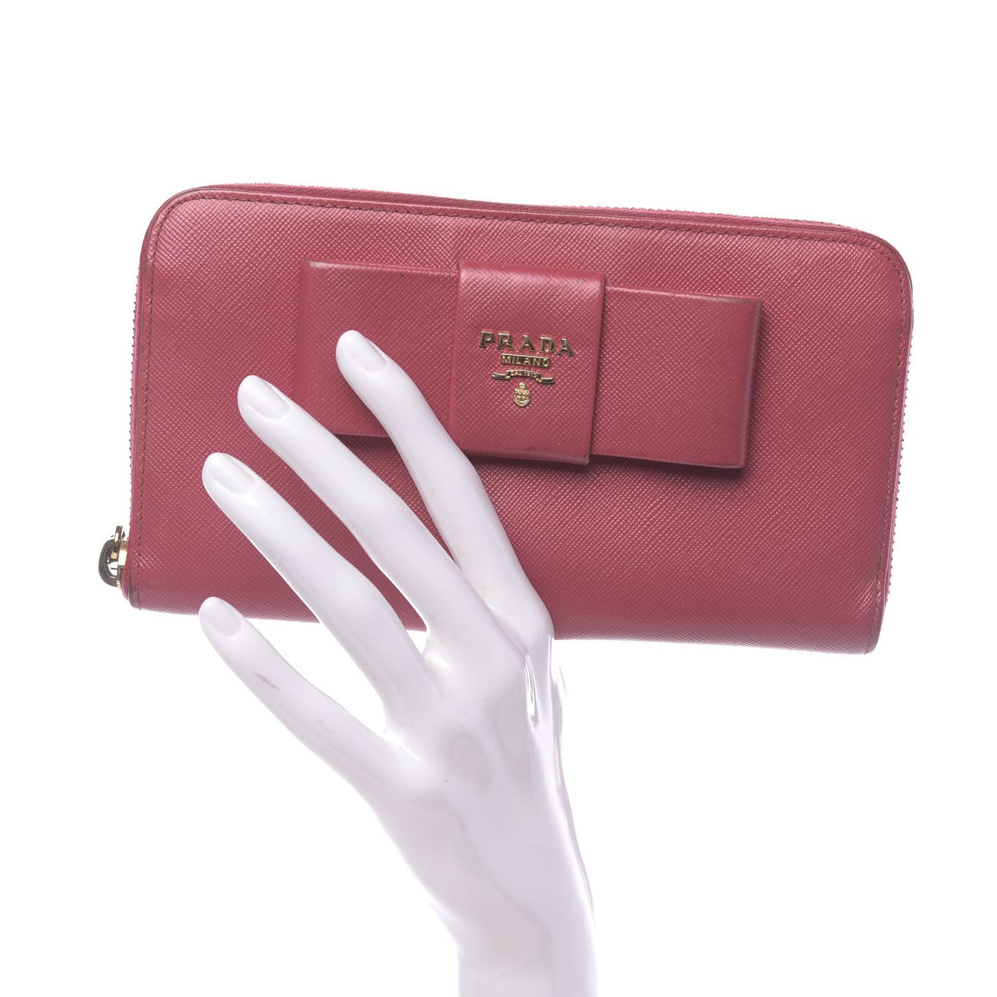 Saffiano Fiocco Bow Zip Around Wallet Peonia