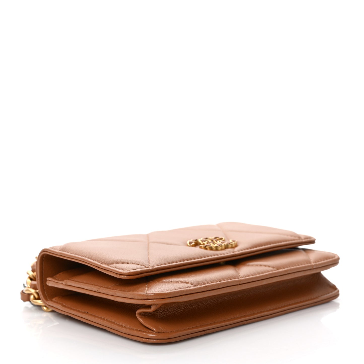 Goatskin Quilted Chanel 19 Wallet On Chain WOC Brown