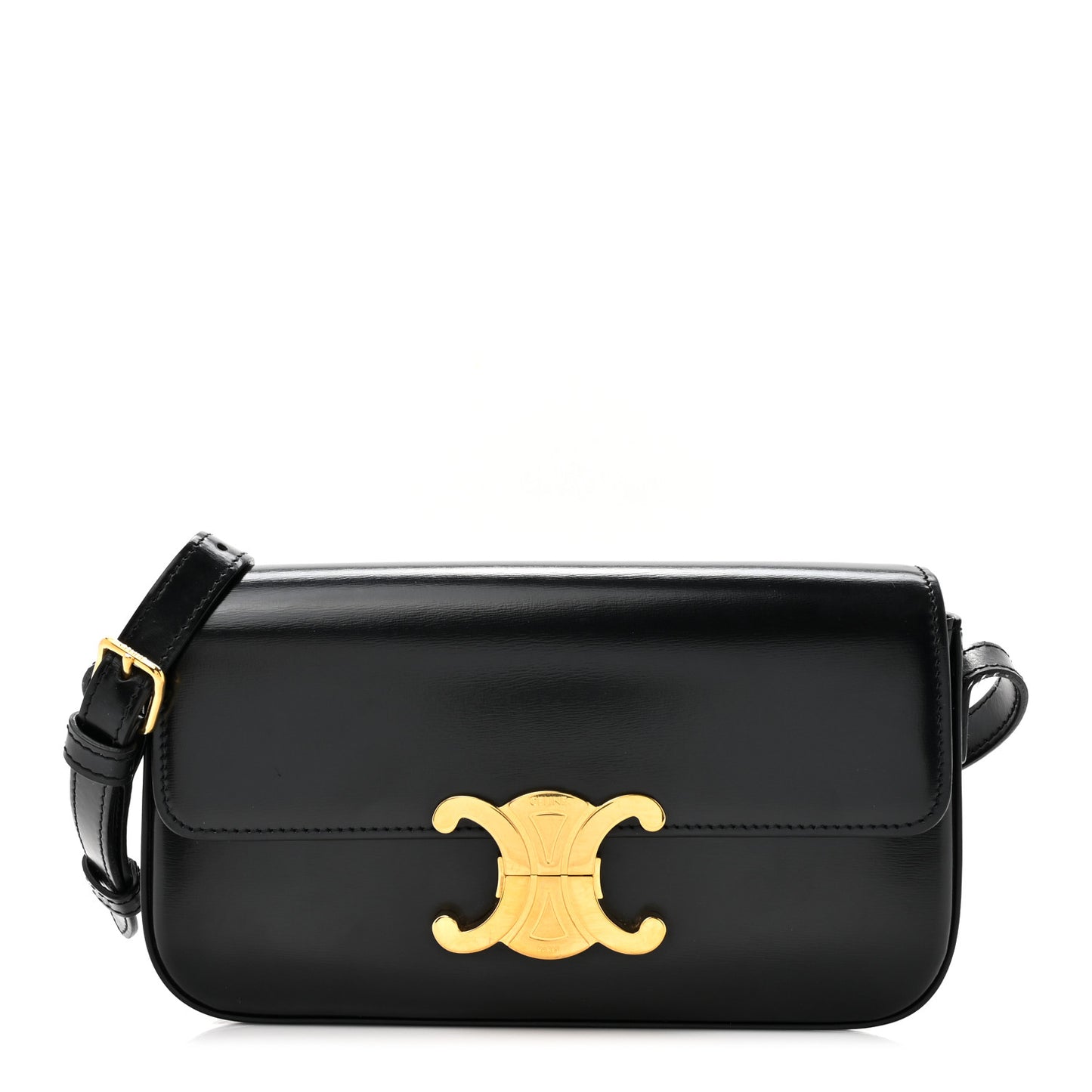 Shiny Calfskin Triomphe Shoulder Bag Black