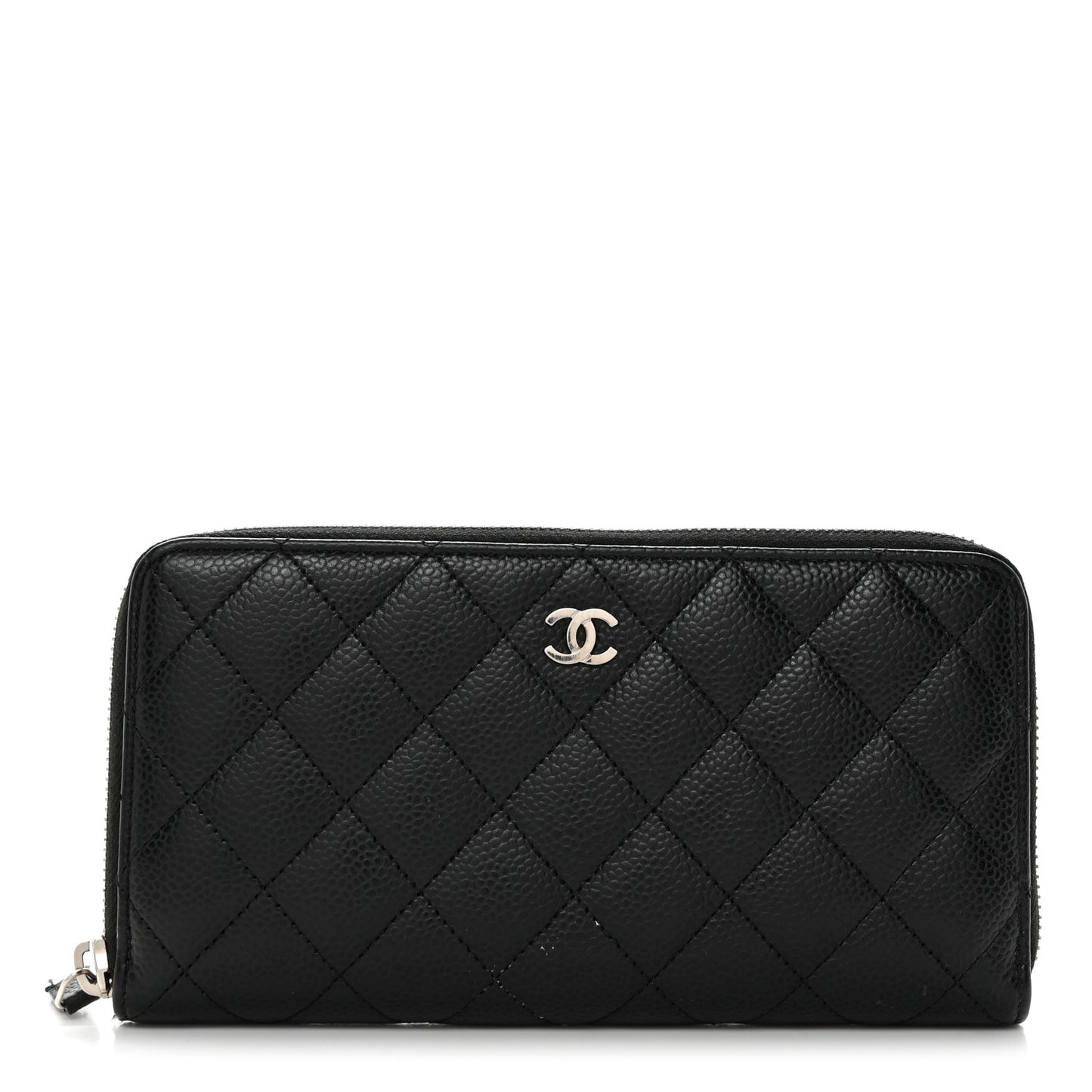 Caviar Quilted Large Gusset Zip Around Wallet Black