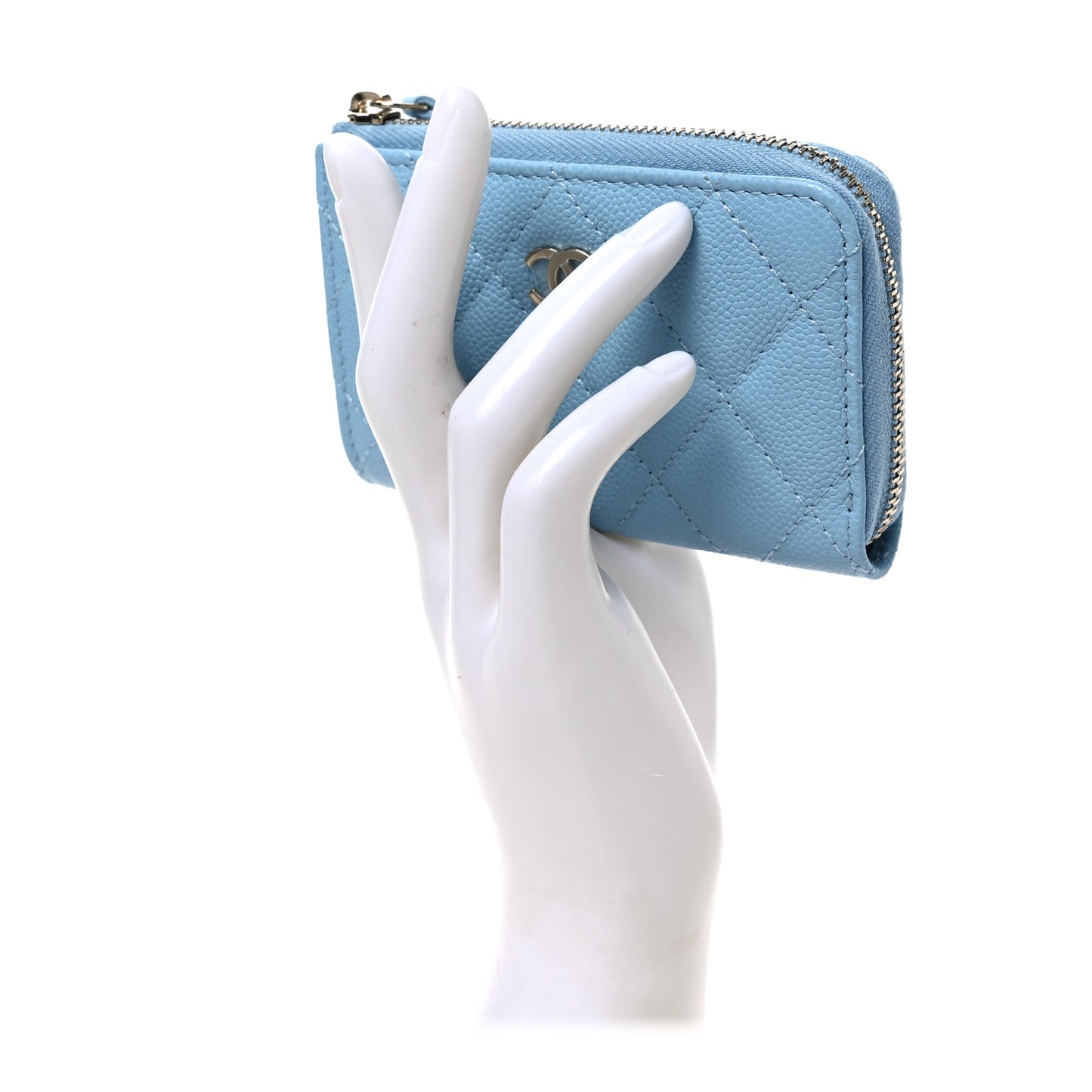 Caviar Quilted Zipped Key Holder Case Light Blue