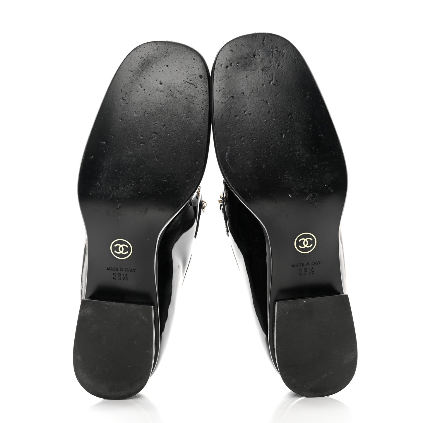 Patent Calfskin CC Chain Mocassin Loafers 38.5 Black