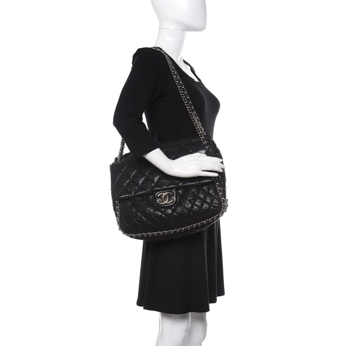 Washed Lambskin Quilted Maxi Chain Around Flap Black