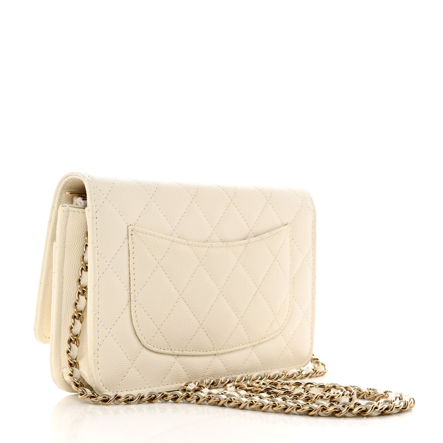 Caviar Quilted Wallet on Chain WOC White