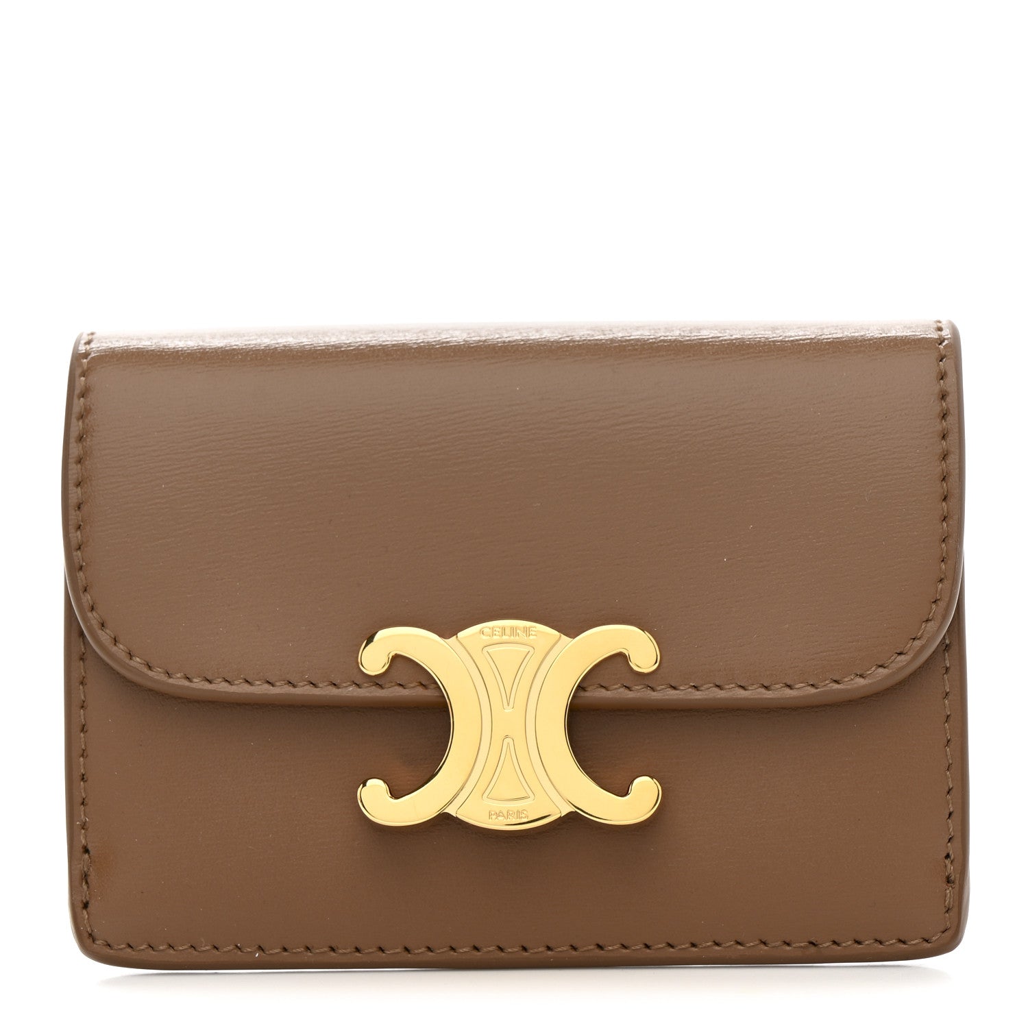 Celine Shiny Calfskin Triomphe Flap Card Holder Bronze 1809116