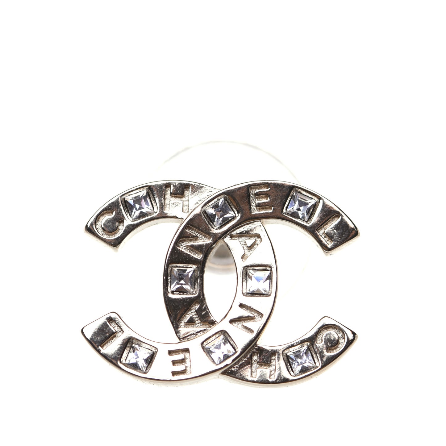 Crystal Metal CC Paris Button Stud Earrings Gold