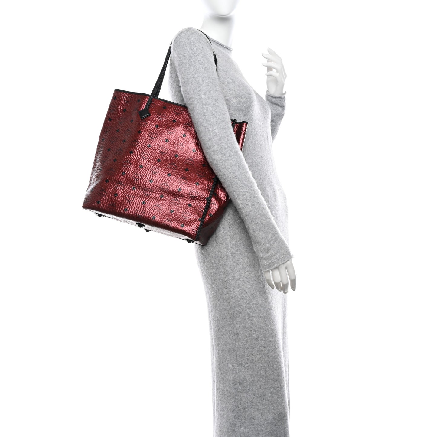 Metallic Visetos Medium Kira North South Shopper Tote Scooter Red