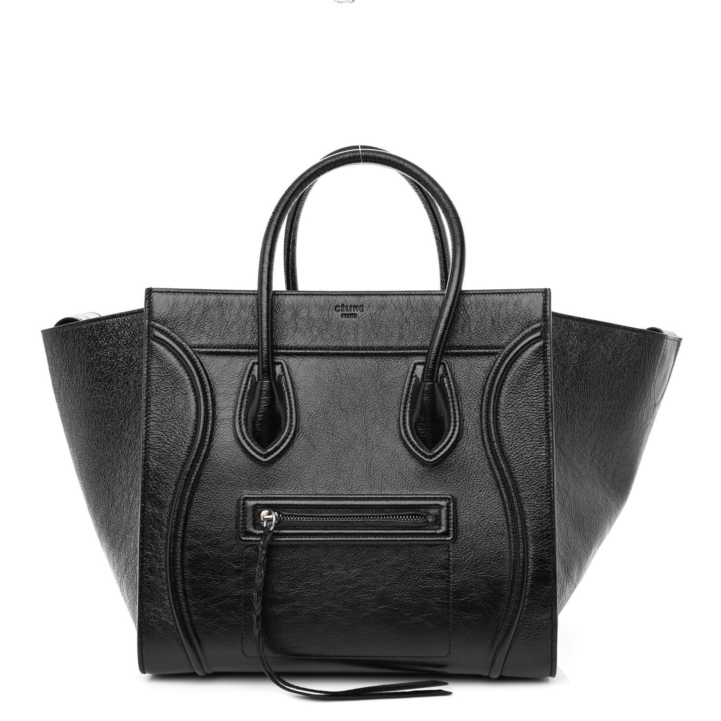 Crinkled Patent Calfskin Medium Phantom Luggage Black